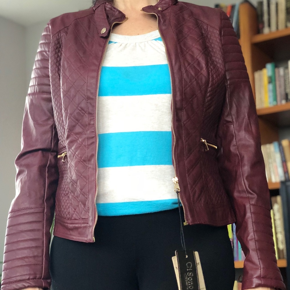 Wine colored Vegan Leather Brown women’s jacket